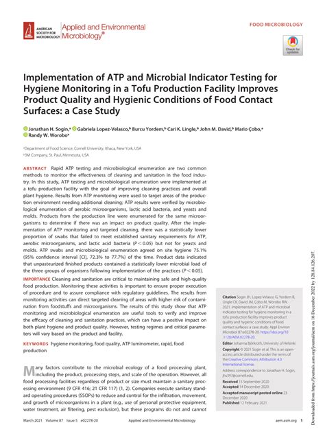 Implementation of ATP and Microbial Indicator Testing for .